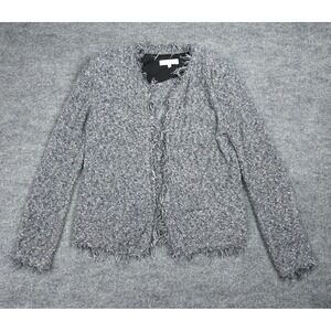 IRO Shavanix Gray Tweed Fringed Cardigan Jacket Women's 38 Gray Cotton Blend *